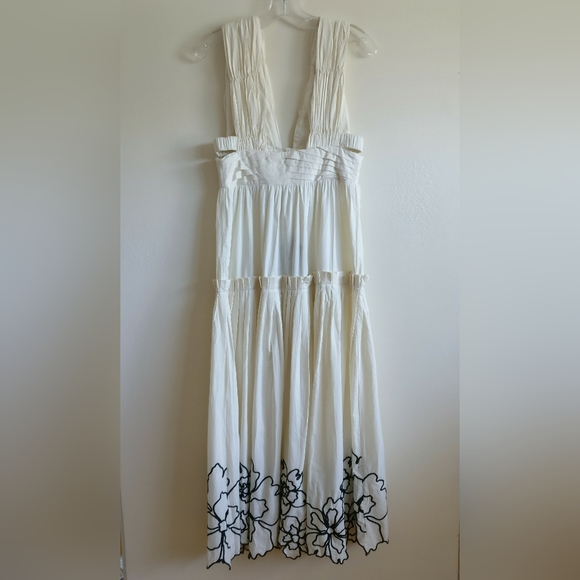 NWT Anthropologie Forever That Girl Tiered Deep V Cream Embroidered Dress Sz XS - Picture 6 of 13